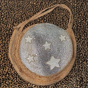 Silver and Tan Star-Embellished Shoulder Bag